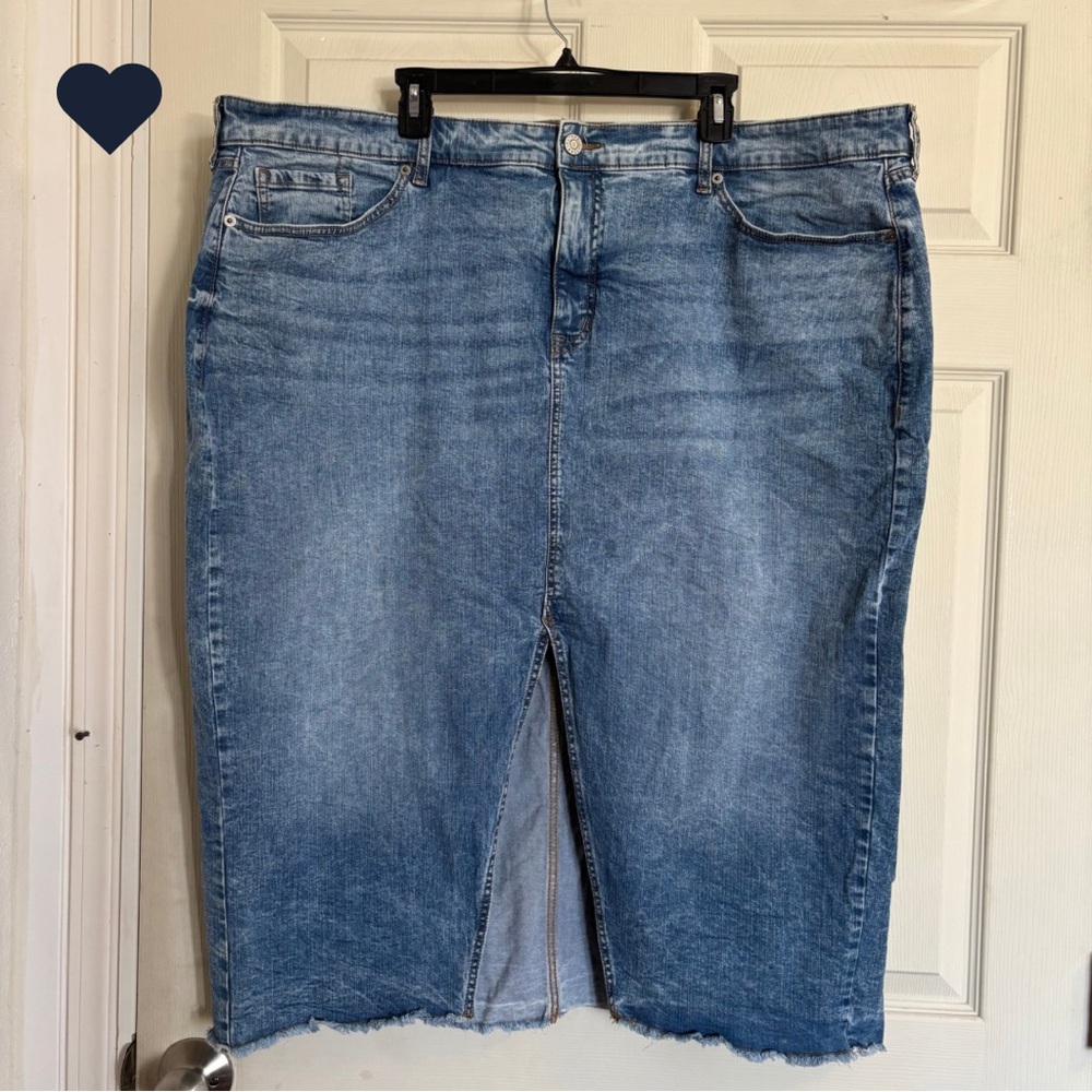 Torrid Denim Jean Front Slit Midi Pencil Skirt Trendy Casual